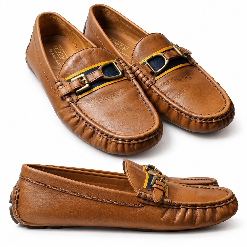 POLO Ralph Lauren Anders Buck Driving Moccasin Sz 11 Brown Brass Stirrup Buckle